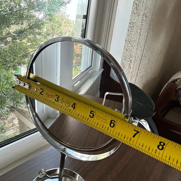 Vintage Chrome Vanity Mirror with Rhinestone Accents and Jewelry Tray – 11” - Picture 13 of 14